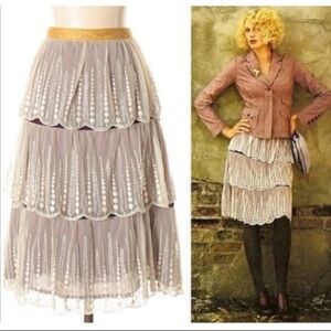 Vintage Odille Rare Fern Tiered Skirt
Embroidery Lace Velvet Boho Fairy Size S